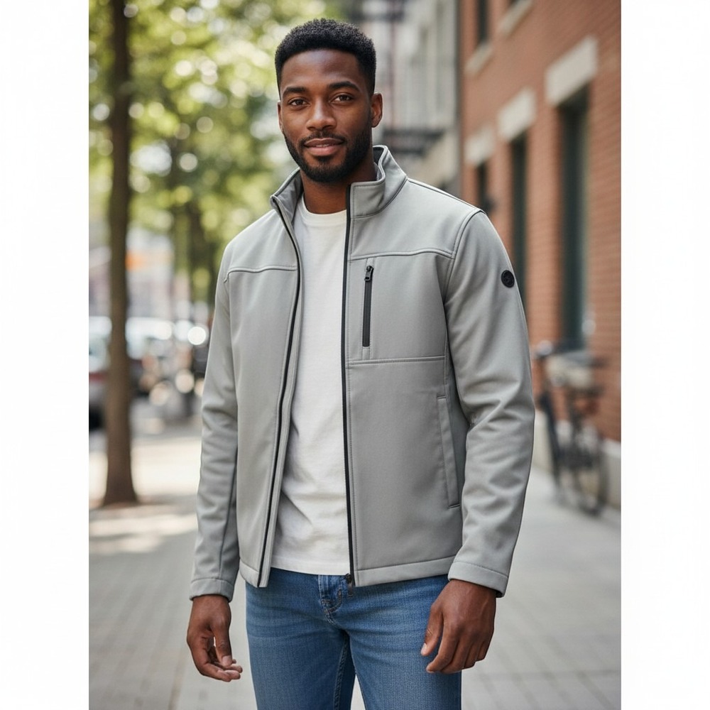 Calvin Klein Windbreaker Jacket Mens Small Gray Stretch Water Resistant Full Zip